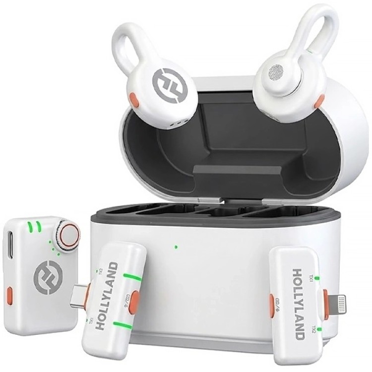 Microfone de Lapela Sem Fio Hollyland LARK M2S Ultimate Combo com USB-C Lightning - Glacier White (Anatel) - Imagem: 1