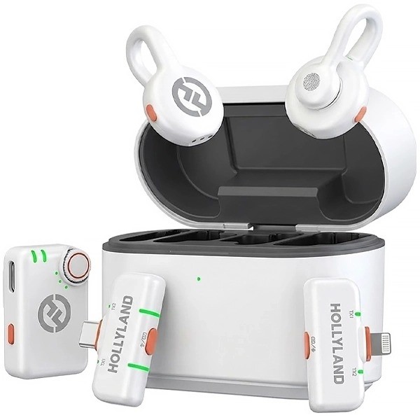Microfone de Lapela Sem Fio Hollyland LARK M2S Ultimate Combo com USB-C Lightning - Glacier White (Anatel)